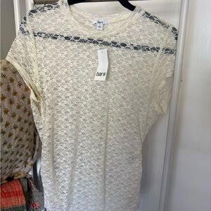 Bar III Women's Ivory Lace Short Sleeve Top